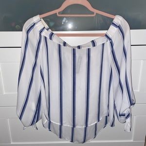 off the shoulder long sleeved shirt